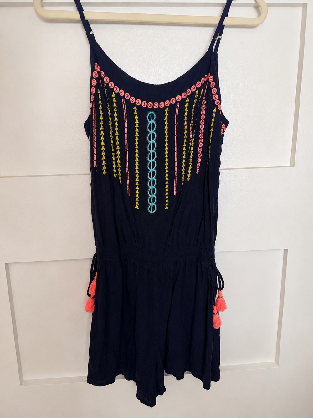 Lilly Pulitzer Navy Embroidered Tassel Romper M